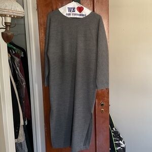 COS Gray Long-Sleeve Midi Knit Dress